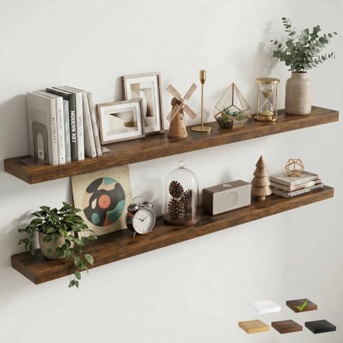 8 inch Deep Floating Shelves for Wall, 72" Wide, Rustic Brown, 2-Pack