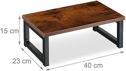 Relaxdays Monitor Stand, Screen Raiser for Desk, Office and Home, HxWxD: 15 x 40 x 23 cm, Industrial Design, Brown/Black