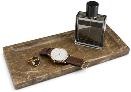 Brown Marble Vanity Tray, Small Genuine Stone Decorative Tray for Bathroom Counter, Perfume, Cologne, Jewelry, Candle, C