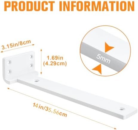 White Floating Shelf Brackets 14 inch 4 Pack L Brackets for Floating Shelves Metal Heavy Duty Shelf Bracket for DIY Shel