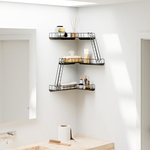 Fire Escape Wall Shelf - Modern City Style 3-Tier Corner Wall Shelves, Easy to Install Metal Ladder Shelf for Figures, N