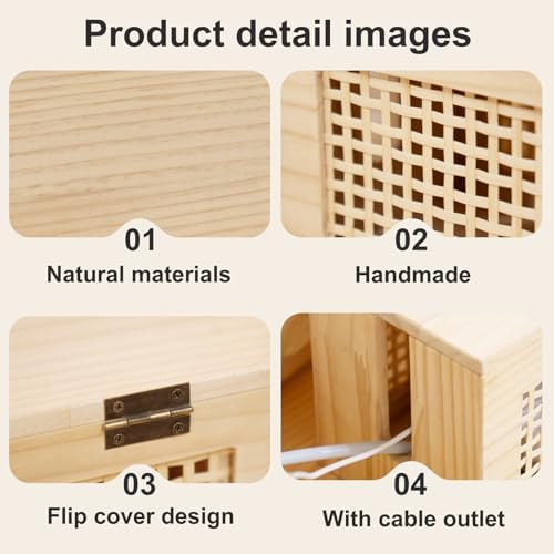JJSQ Cable Management Box, Large Cable Box Hider for Power Strip & Router, Natural Wooden Cord Organizer Box, Cable Stor