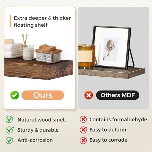 Floating Shelves, 36 Inch Wall Mounted Shelves, Set of 2, Brown