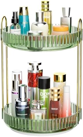 GTI 360°Rotating Makeup Organizer, 2 Tier Bathroom Counter Organizer,Large Capacity Perfume Cosmetics Skincare Vanity Or