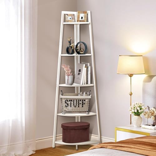 71 inch Tall Corner Shelf, 5 Tier Corner Bookshelf, White