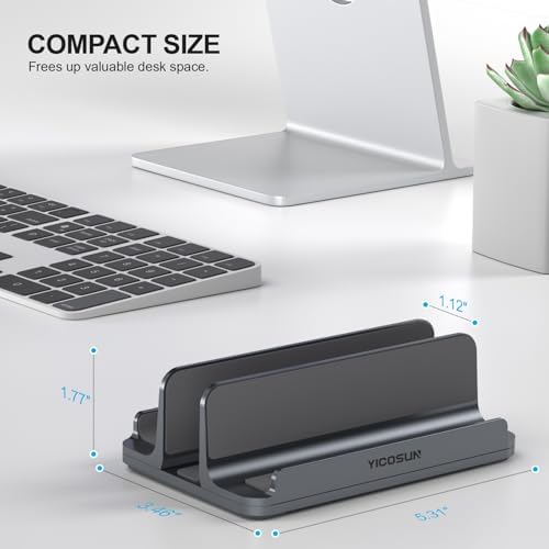 YICOSUN 3-Slot Aluminum Vertical Laptop Stand for Desk - Adjustable Width Dock for MacBook, Surface, Samsung, HP, Dell u
