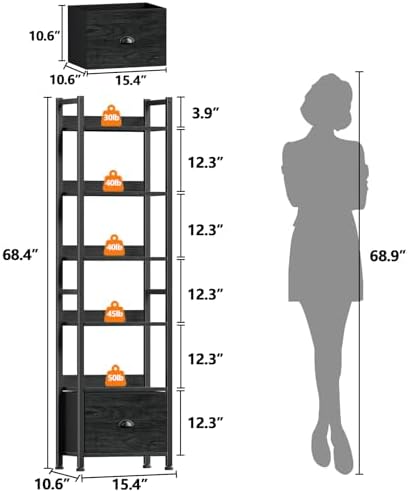 Furologee 6 Tier Bookshelf Set of 2,Industrial Bookshelves and Bookcases