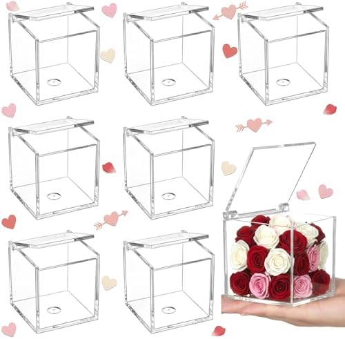 Blulu 8 Pcs Clear Acrylic Box with Lid, 3.15 x 3.15 x 3.15 Inch, Flip Style