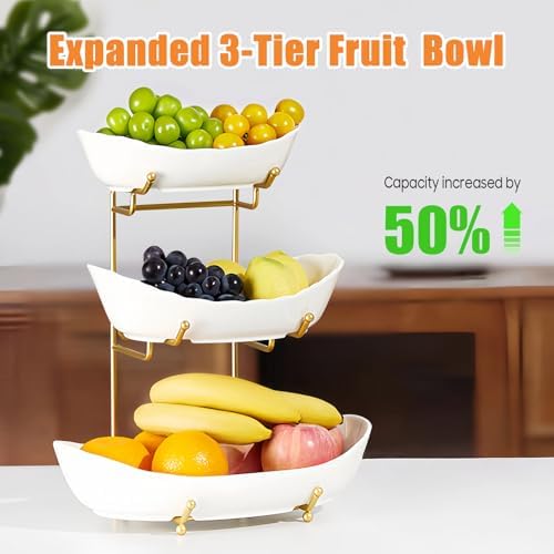 3 Tier Fruit Basket, Ceramic Fruit Bowl for Kitchen Counter 2