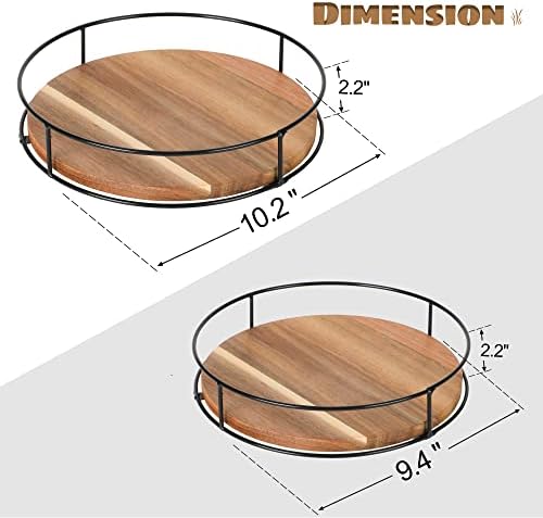 [ 2 Pack ] 9" & 10" Acacia Wood Lazy Susan Organizers with Steel Sides