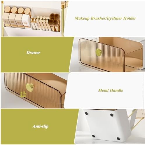FOLLOWIN 3 Tier Makeup Organizer With Drawer, Bathroom Counter Organizer