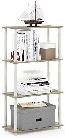 Furinno Turn-N-Tube 4-Tier Multipurpose Shelf Display Rack, Classic Tubes, Sonoma Oak/White