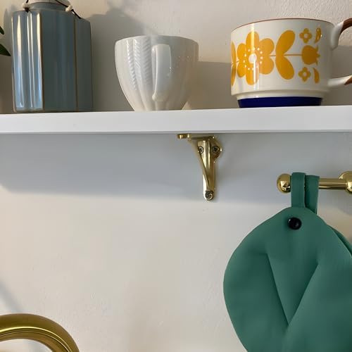 STYLENT Decor Decorative Brass Shelf Bracket, Heavy Duty and Antique Shelf Bracket for Shelving Modern L Shaped Design (