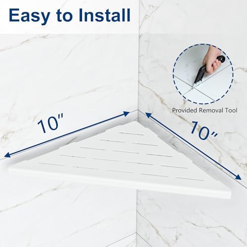 Qeke 10" Corner Shower Shelves 304 Stainless Steel, Matte White, 2 Pack