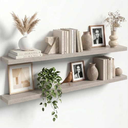 55" Floating Shelves for Wall, Set of 2, 8" Deep, 1.5" Thick, Gray