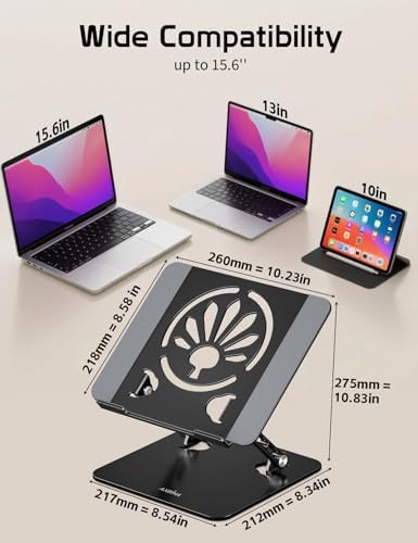 Adjustable Aluminum Laptop Stand for Desk,Ergonomic Riser, Black