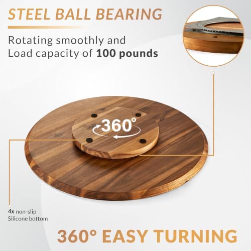 TIDITA 21" Acacia Wood Lazy Susan for Table Top, Swivel Charcuterie Board