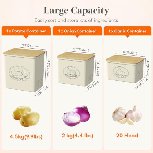 Lifewit Plastic Potato and Onion Storage Bin Box, Set of 3, Beige