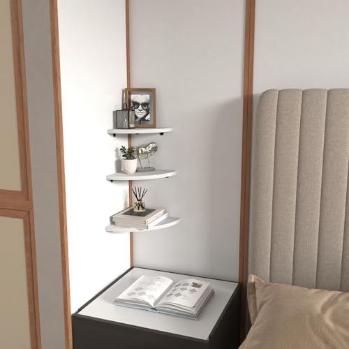 HORLIMER 6 Pack Floating Corner Shelf Wall Mount for Bedroom(White)