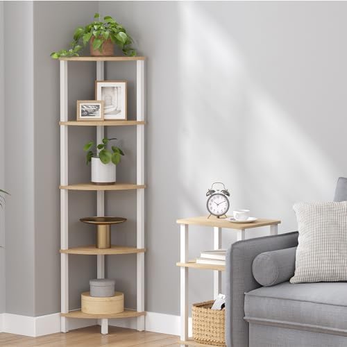 VIMBER Corner Shelf, 5-Tier Corner Bookshelf, Industrial Corner Ladder Shelf, Rustic Display Shelf for Living Room, Bedr
