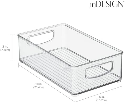 mDesign Kitchen Cabinet and Pantry Storage Organizer Bins - Pack of 4, Shallow, Clear