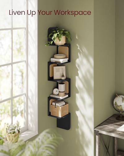 VASAGLE 5-Tier Corner Shelf, Wall Mounted Floating Shelf, Boho Wall Decor