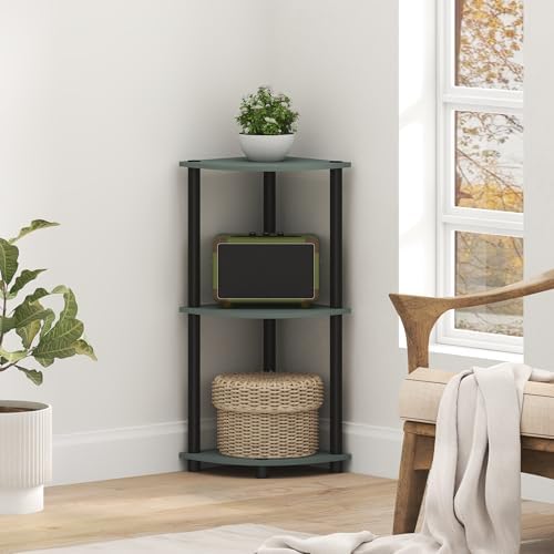 Furinno Turn-N-Tube Corner Shelf, 3-Tier Corner Bookshelf, Display Storage Shelves with Open Shelves, for Organization a