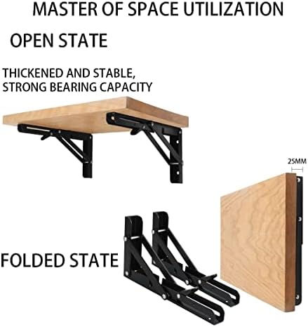 Black Folding Shelf Brackets Max. Load 220 lb, Heavy Duty DIY Wall Mounted Shelf Bracket Space Saving for Table Work Ben