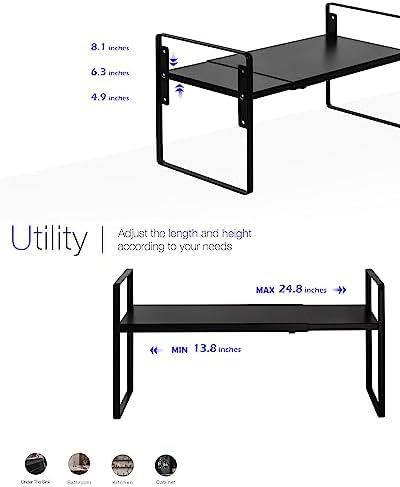 Nxconsu Cabinet Shelf Riser, Adjustable Cabinet Organizer, 8.6" Deep Black