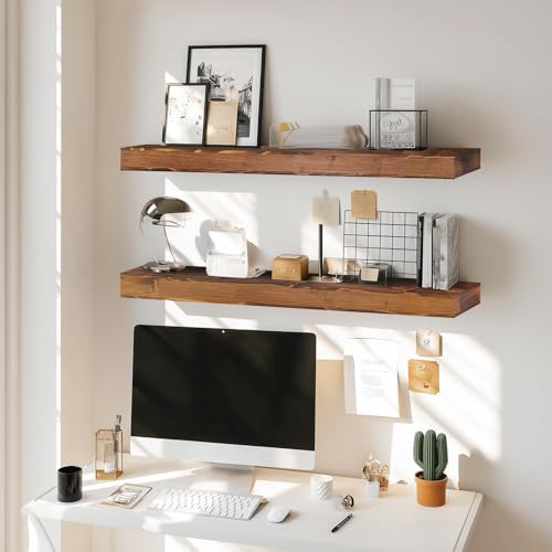 Floating Shelves, 36 Inch Wall Mounted Shelves, Set of 2, Brown