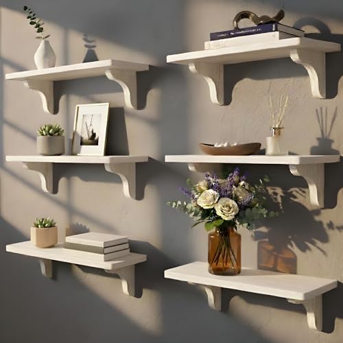 Willowy Real Wood White Bedroom Shelves - 17 inch (6 Pack) - Easy to Install, Template and Video Included - Shelves for 