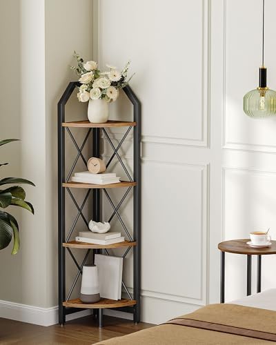 CHOEZON 47.6" Corner Shelf, 4-Tier Industrial Corner Bookshelf, Corner Storage Stand, Corner Bookcase for Bedroom, Livin