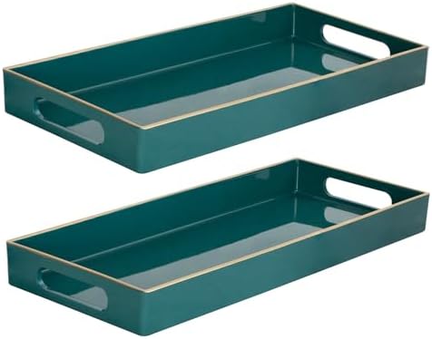 MAONAME Green Vanity Tray Set of 2, Rectange Toilet Tank Trays with Handles