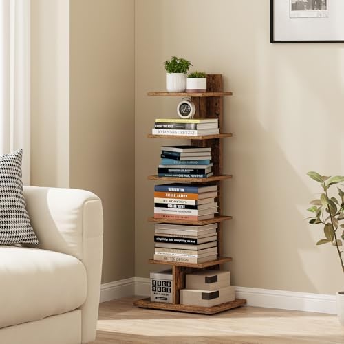 TUTOTAK Book Shelf, Narrow Spine Bookshelf, 6-Tier Bookcase for Small Space