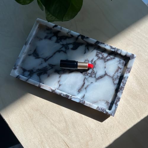 Natural Calacatta Viola Marble Vanity Tray, 9.8"x5.9"