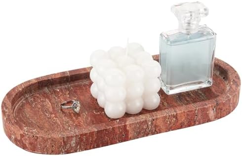 Italy Natural Travertine Stone Tray for Jewelry, Candles, Perfume, Trinket, Marble Oval Vanity Trays for Bathroom, Dress