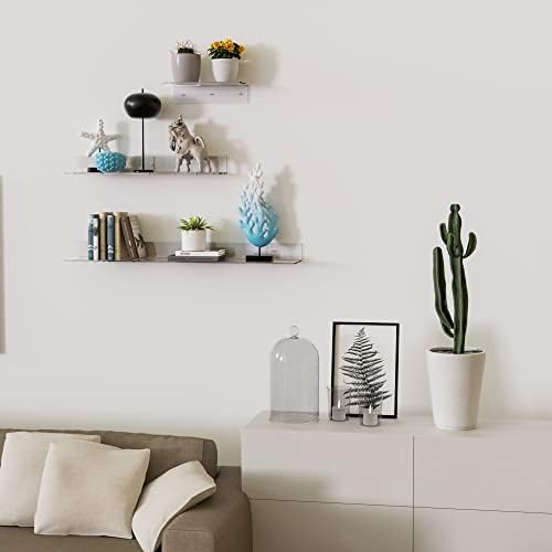 Sezanrpt Acrylic Wall Shelves 36 24 12 Inches, Clear Floating Shelf for Wall, Wall Mounted Display Shelves for Plants, Radio, Funko Pop, Stuffed Animal, Books, Clock, Cosmetics, Toiletries