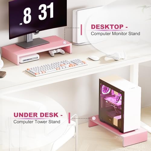 TEAMIX Pink Monitor Riser-20L inch, Wood Monitor Stand for Desk, Sturdy TV/Screen/PC/Printer/Laptop Riser,Computer Shelf