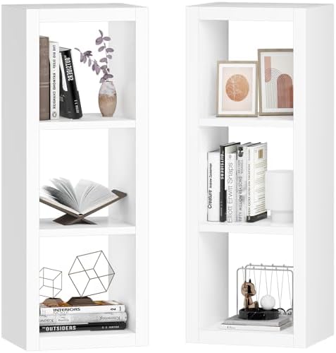 furtble 3 Cube Storage Organizer Shelf, 2-Pack White Cube Bookcase, Morden Bookshelf for Bedroom, Living Room, Closet, O