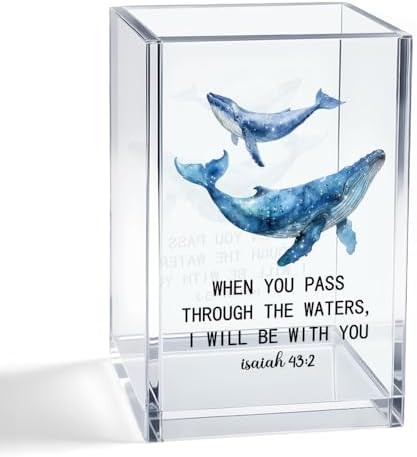 When You Pass Through The Waters Acrylic Cosmetic Pencil Pen Holder Cup, Christian Baptism Gift for Mom Sister Grandma BFF Aunt Coworker Women, Women Faith Gifts, Appreciation Thank You Present