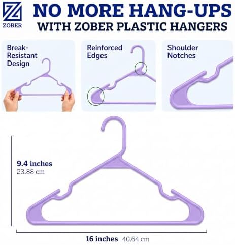 Zober Purple Plastic Hangers 50 Pack, Clothes Hangers Plastic