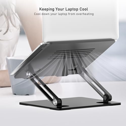 BoYata Laptop Stand, Adjustable Metal Desktop Riser, Up to 15 Inches, Black