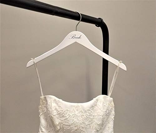 NAHANCO 17" Wooden Hangers, Bride and Groom Set, White with Black Imprint (2 Piece Set)