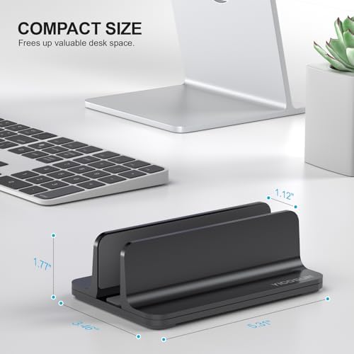 YICOSUN Aluminum Vertical Laptop Stand for Desk - Adjustable Width Dock for MacBook, Surface, Samsung, HP, Dell up to 17
