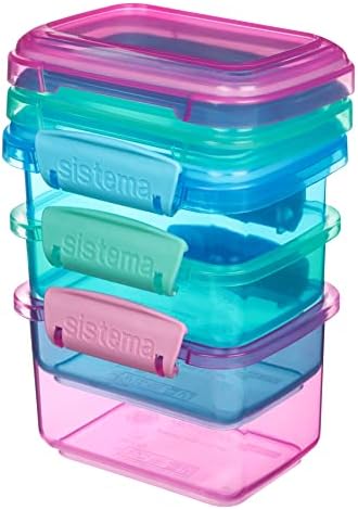 Sistema 3-Piece Food Storage Containers with Lids for Lunch, Meal Prep, and Leftovers, Dishwasher Safe, 1.6-Cup, Blue/Green/Pink