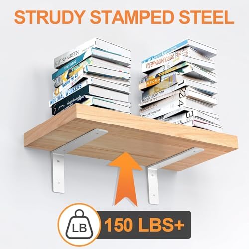 White Floating Shelf Bracket 12 Inch, 6 Pack Heavy Duty Shelf Brackets, Wall Shelf Bracket for DIY Decorative with Mount