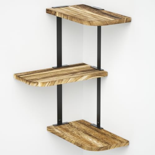 Love-KANKEI Large Corner Shelf 3Tier, Solid Wood, 17"Tall, Carbonized Black