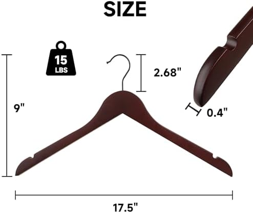 Wooden Top Hangers with 360° Swivel Hook, Dark Cherry, 12-Pack
