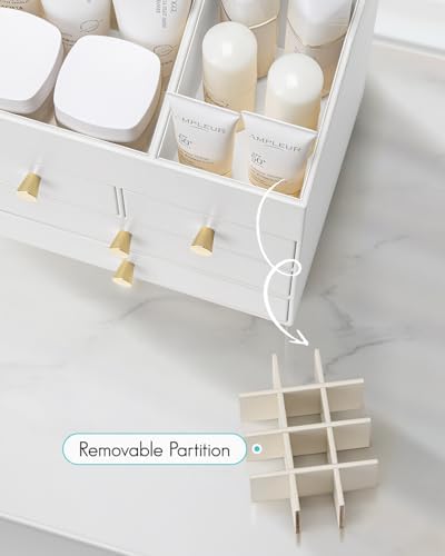 VLANDO Makeup Organizer Countertop with 4 Drawers,White