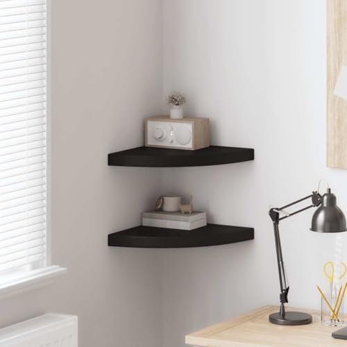 vidaXL Floating Corner Shelves 2 pcs Black 13.8"x13.8"x1.5" MDF